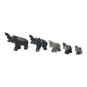 Miniature Marble Elephant Figures Hand Carved Stone Onyx Lucky Trunk Up Lot Of 5